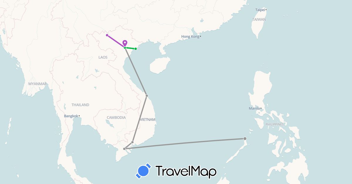 TravelMap itinerary: bus, plane, train in Philippines, Vietnam (Asia)